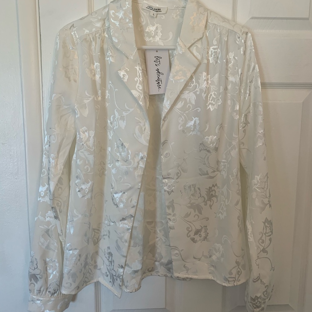 Nasty Gal Brocade Button Up Blouse